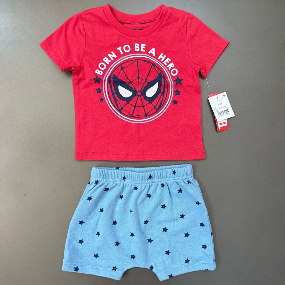 Red Spider-Man T-Shirt and Blue Star Shorts Set - Size 6-9M